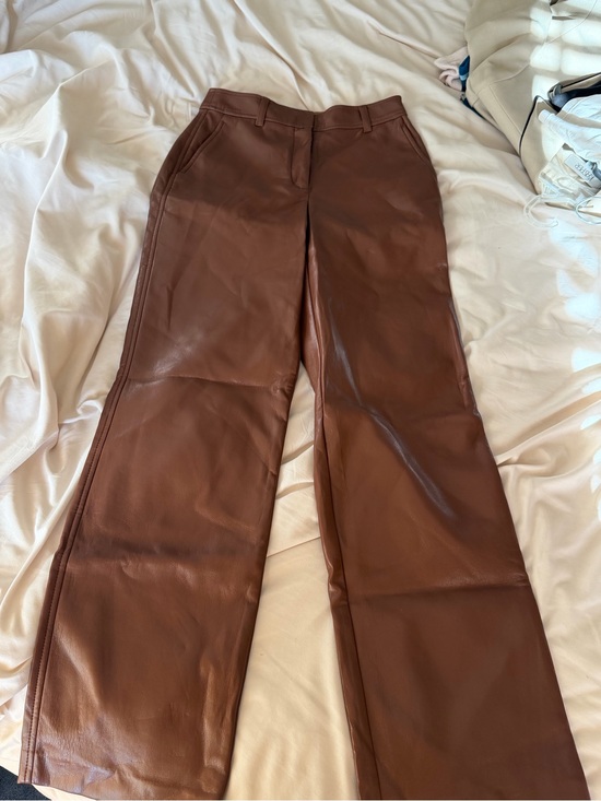 Babaton Pants - Babaton Brown Faux Leather Wide-Leg Pants